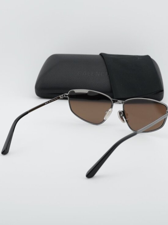 Balenciaga BB0277S 002 Unisex Rectangle Sunglasses - Ruthenium / Brown